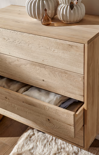 Sideboard Williston - Wildeiche bianco, Schubkastenfront sandgestrahlt