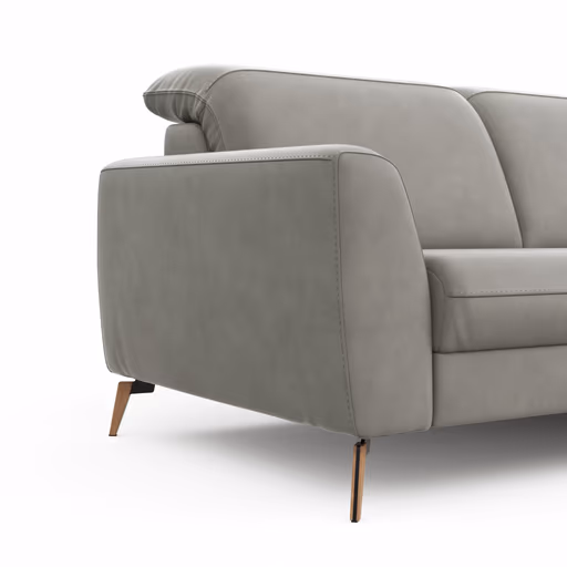 Sofa Tulsa KV - 2,5-Sitzer, inkl. Kopfteilverstellung, Leder, Graubeige
