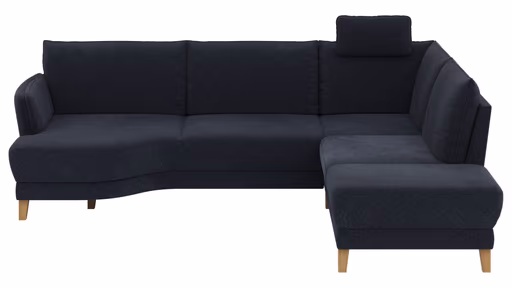 Sofa Stamford - 3,5-Sitzer, Bogen links mit Ecksofa 2-sitzig und Abschlusshocker Rechts, inkl. Armlehne verstellbar und Kopfstütze, Stoff, Dunkelblau