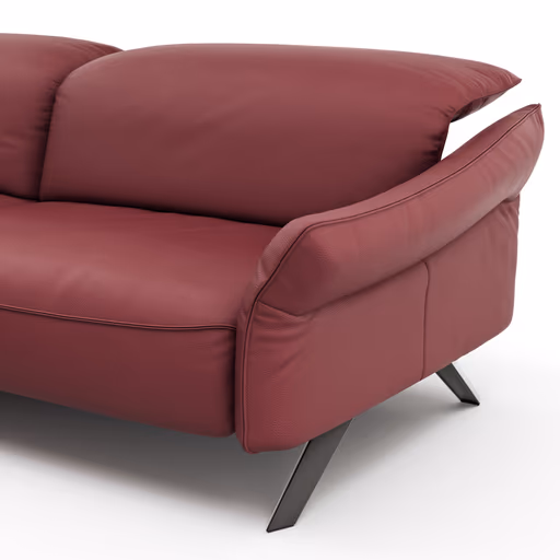 Ecksofa Bormio - Longchair links, 1,5-Sitzer inkl. Kopfteilverstellung, Leder, Weinrot