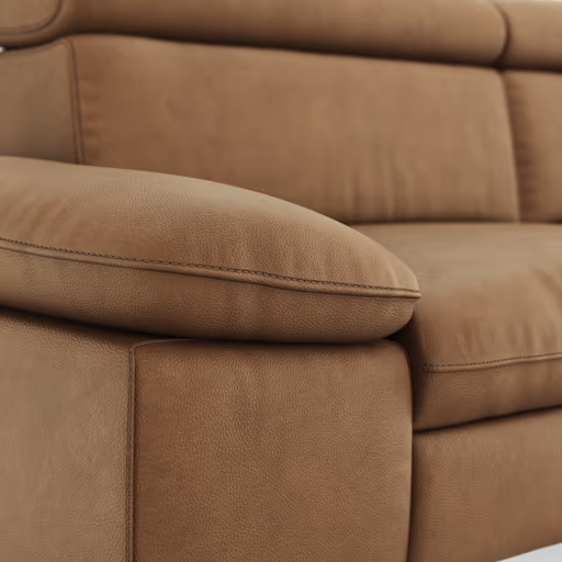 Sofa Felipa - 3-Sitzer inkl. Kopfteil verstellbar, Leder, Cognac