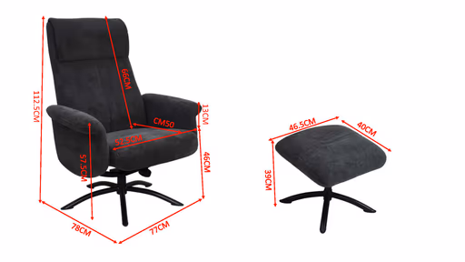 TV-Sessel MORTON mit Hocker - drehbar, Relaxfunktion, Stoff, Grau