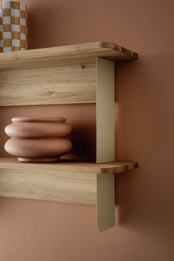 Wandregal Olai - Wildeiche massiv, Metall, Beige