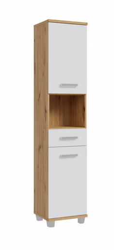 Hochschrank- B ca. 40 cm, Eiche Dekor, Hellgrau