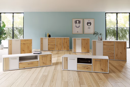 TV-Board FLORISS- Weiß, Eiche Dekor