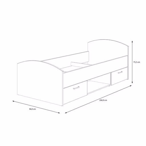 Bettgestell FILIPO- Liegefläche ca. 90x200 cm, Eiche Dekor, Weiß
