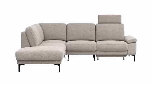 Ecksofa Matero - Ecke mit 2-Sitzer rechts inkl. Relaxfunktion motorisch und Sitzvorzug, Stoff, Hellgrau