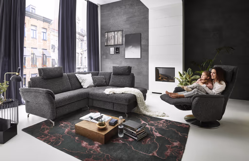 Sofa - 1-Sitzer mit XL Ecke, inkl. Sitztiefenverstellung, Stoff, Graphit