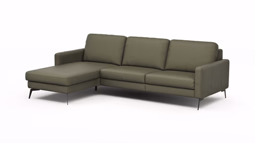 Ecksofa Enna - Longchair Links mit 3-Sitzer, Armlehne A, Leder, Olive