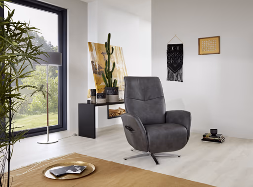 Sessel - Relaxfunktion motorisch, Leder, Kohle