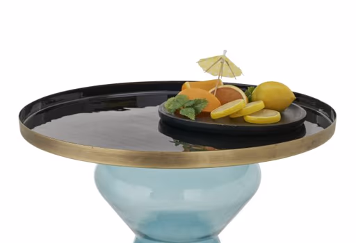 Beistelltisch - Ø/H ca. 38x63 cm, Schwarz, Türkis