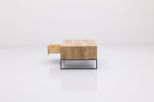 Couchtisch - mit Schubkasten, LBH ca. 115x65x42 cm, Eiche, Metallgestell