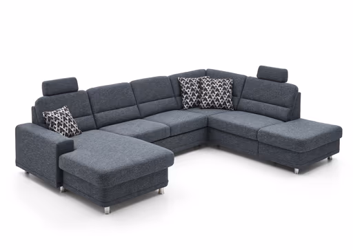 Wohnlandschaft - Longchair links mit 2,5-Sitzer und Ecke rechts, Stoff Dunkelblau