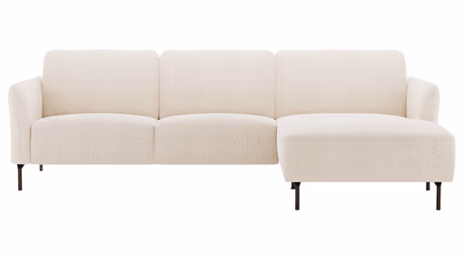 Ecksofa Leona - 3-Sitzer mit Longchair rechts inkl. Sitzvorzug motorisch, Stoff, Creme
