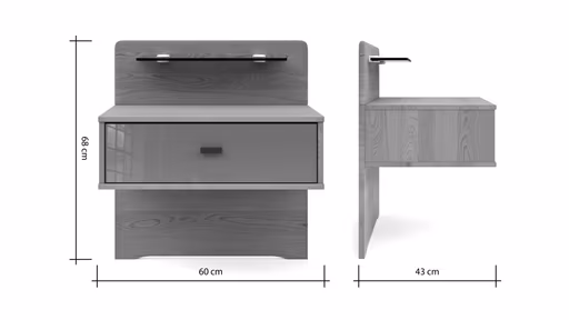 Nachttisch Lenoso - Eiche Nachbildung, Glas Graubraun