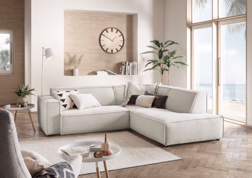 Ecksofa - 1,5-Sitzer mit Ecke rechts, Cord, Weiß