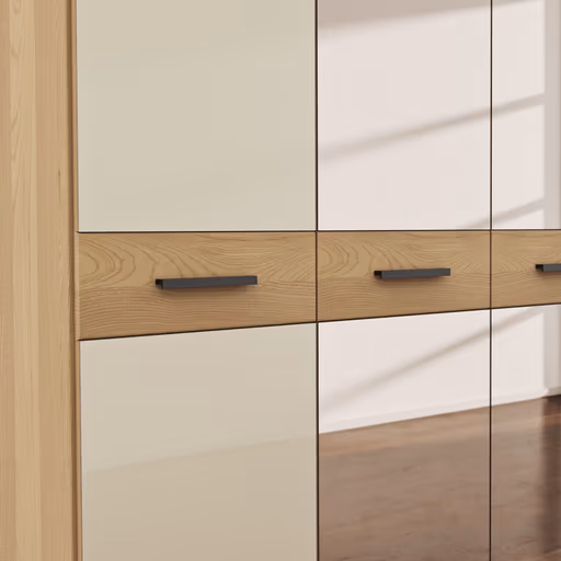 Drehtürenschrank Lenoso - B. ca. 200 cm, Glas Champagner, Spiegel