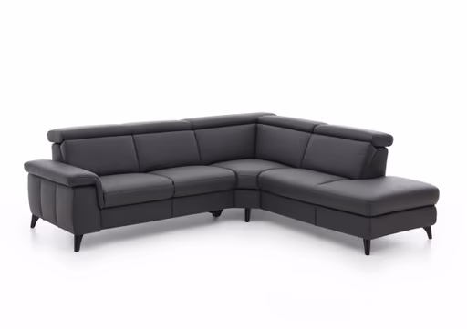 Ecksofa EM Salo - mit Kopfteilverstellung, 2,5-Sitzer mit Ecke rechts, Leder, Anthrazit