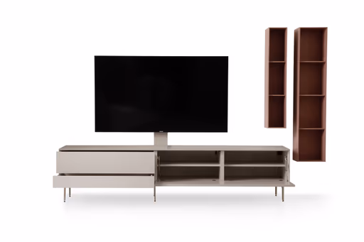 Wohnwand Colore - mit Beleuchtung, Lack, Kaschmir, Sandbeere