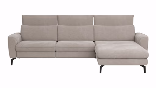 Ecksofa Avela - 2,5-Sitzer mit Longchair rechts inkl. Kopfteile verstellbar, Stoff, Bisquit