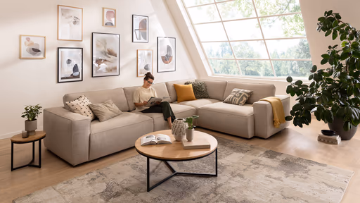 Ecksofa Lilaia - 3-Sitzer XL links, Ecke mit 1,5-Sitzer XL Tief, Stoff, Kaschmir