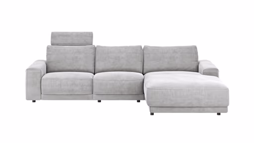 Ecksofa Balok - 2,5-Sitzer mit Longchair groß rechts, inkl. Relaxfunktion (motorisch) und Kopfstütze, Stoff, Eisengrau