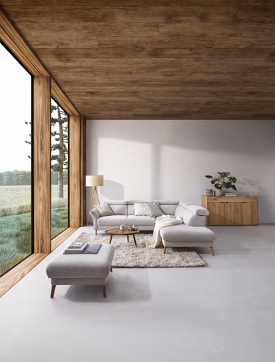 Sofa Maryville - 2,5-Sitzer mit Eckelement und Abschlussteil medium rechts, inkl. Kopfteil verstellbar, Stoff, Beige