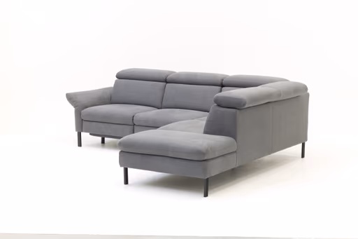Ecksofa - 2,5-Sitzer mit  Ecke rechts, Kopfstütze/Armlehne verstellbar (manuell), Webstoff, Dunkelgrau