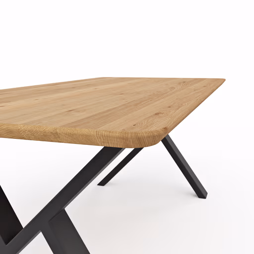 Esstisch Belfast - LB ca. 180x100 cm, Eiche massiv, X-Gestell asymmetrisch