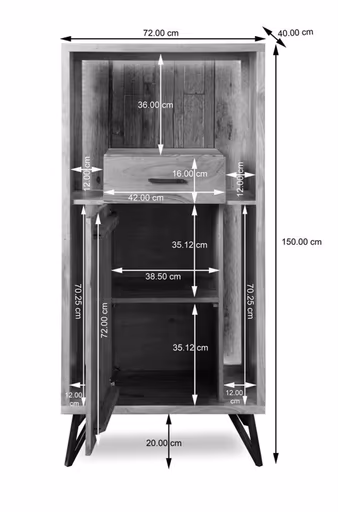 Highboard - mit Beleuchtung, B ca. 72 cm, Akazie massiv
