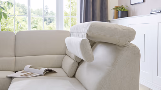 Ecksofa Valera - 3-Sitzer mit Ecke rechts inkl. Rückenlehne verstellbar, Stoff, Natur