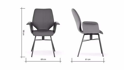 Armlehnstuhl Penthouse - Leder, Dunkelblau, Gestell, Anthrazit, Drehbar