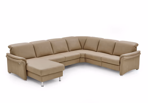 Wohnlandschaft - Longchair links mit 2,5-Sitzer und Ecke rechts, Stoff, Camel