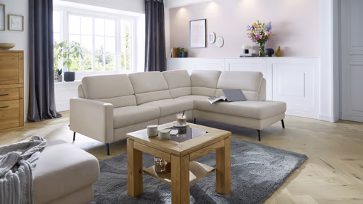 Ecksofa Valera - 3-Sitzer mit Ecke rechts inkl. Rückenlehne verstellbar, Stoff, Natur