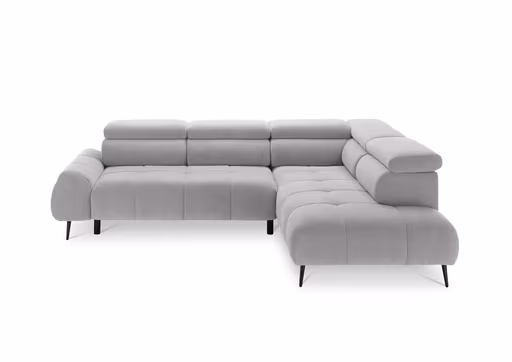 Ecksofa - 2-Sitzer mit Ecke rechts, Sitzvorzug motorisch, Kopfteil verstellbar, Stoff, Hellgrau