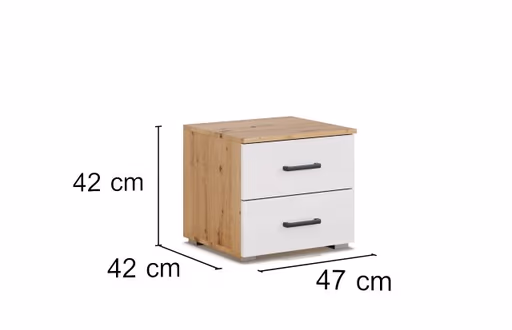 Nachtkommode RHONDA- Eiche Dekor, Weiß, Hochglanz