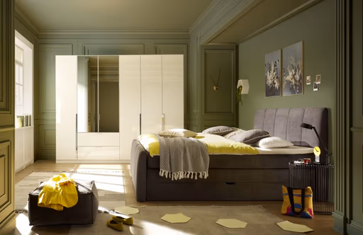 Drehtürenschrank RAGONA SPIN- B ca. 271 cm, Weiß, Weiß Hochglanz, Spiegel