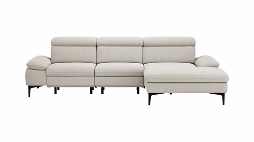 Ecksofa Felipa - 2,5-Sitzer mit Longchair rechts inkl. Armlehne verstellbar und Rückenlehne/Sitztiefe verstellbar (motorisch), Stoff, Natur