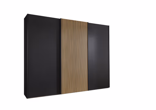 Schwebetürenschrank - B. ca. 250 cm, Lamellentür Bianco Eiche, Graphit