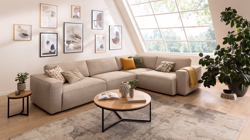 Ecksofa Lilaia - 3-Sitzer XL links, Ecke mit 1,5-Sitzer XL Tief, Stoff, Kaschmir