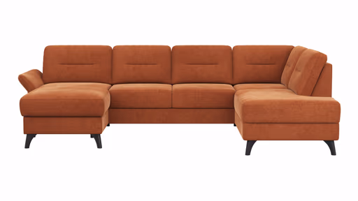 Wohnlandschaft Almyra - Longchair links, 2,5-Sitzer, Ottomane rechts, Stoff, Kupfer