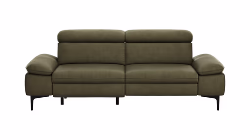 Sofa Felipa - 3-Sitzer inkl. Relaxfunktion (motorisch) und Kopfteil verstellbar, Leder, Olive