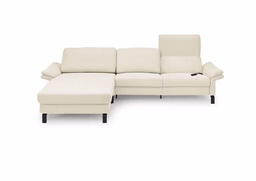 Ecksofa CALM PREMIUM 2.0 - Longchair links mit 3-Sitzer, Relaxfunktion motorisch, Armlehne verstellbar, Stoff, Natur