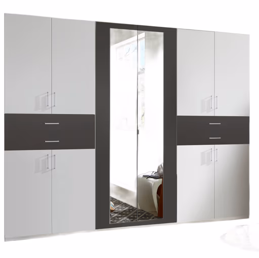 Drehtürenschrank- B ca. 270 cm, Weiß, Graphit