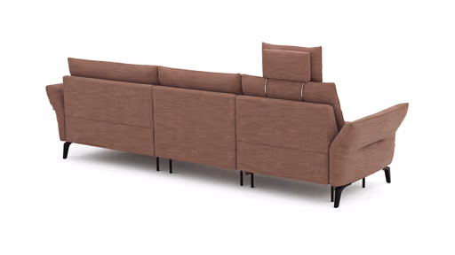Ecksofa Bahia - 2,5-Sitzer mit Longchair rechts inkl. Kopfteil/ Armlehne verstellbar und Relaxfunktion/ Longchair (motorisch), Stoff, Kupfer