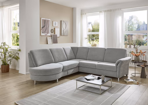 Ecksofa - Ecke links und 2,5-Sitzer, Drehsitz, Stoff, Silbergrau