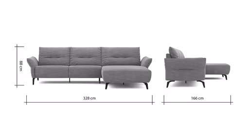 Ecksofa Bahia - 2,5-Sitzer mit Longchair rechts inkl. Armlehne verstellbar, Stoff, Olive