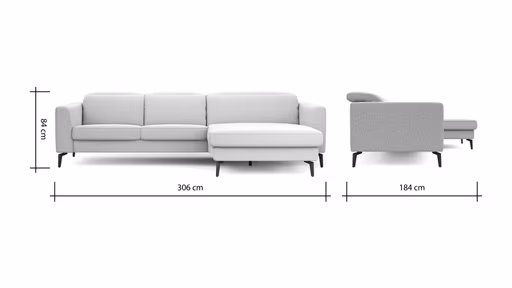 Ecksofa Rafaela 2.0 - 2,5-Sitzer mit Longchair rechts inkl. Sitzvorzug, Kopteilverstellung motorisch und Relaxfunktion motorisch im Longchair, Stoff, Champagner