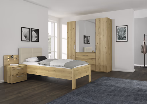 Bett EM Silves - Liegefläche ca. 100x200 cm, mit Polsterkopfteil, Asteiche