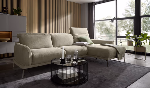 Ecksofa Amadena - 2-Sitzer mit Longchair rechts inkl. Relaxfunktion motorisch, Stoff, Limone